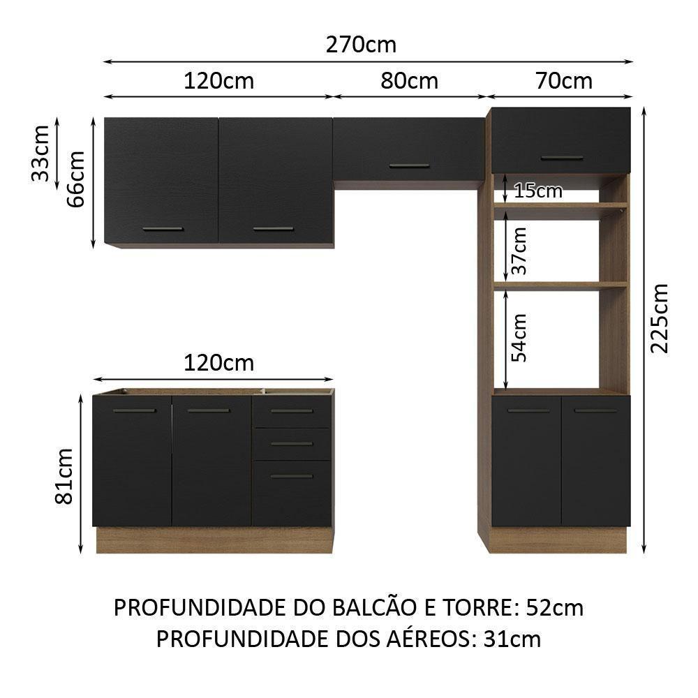 Armário De Cozinha Completa 270cm Rustic/preto Agata Madesa 08 Rustic/preto - 9