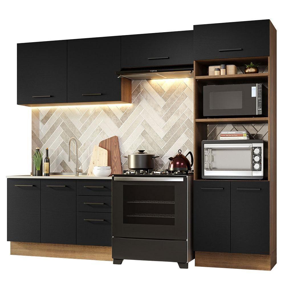 Armário De Cozinha Completa 270cm Rustic/preto Agata Madesa 08 Rustic/preto - 10