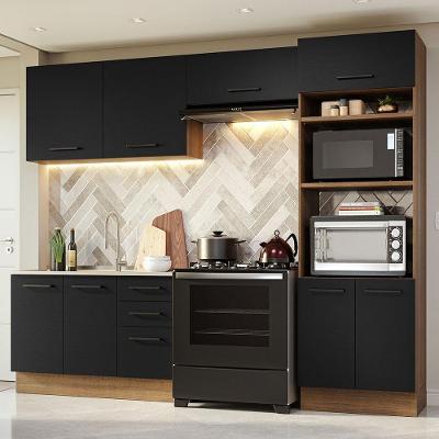 Armário de Cozinha Completa Agata 8 Portas 3 Gavetas MDF Rustic-preto 270cm