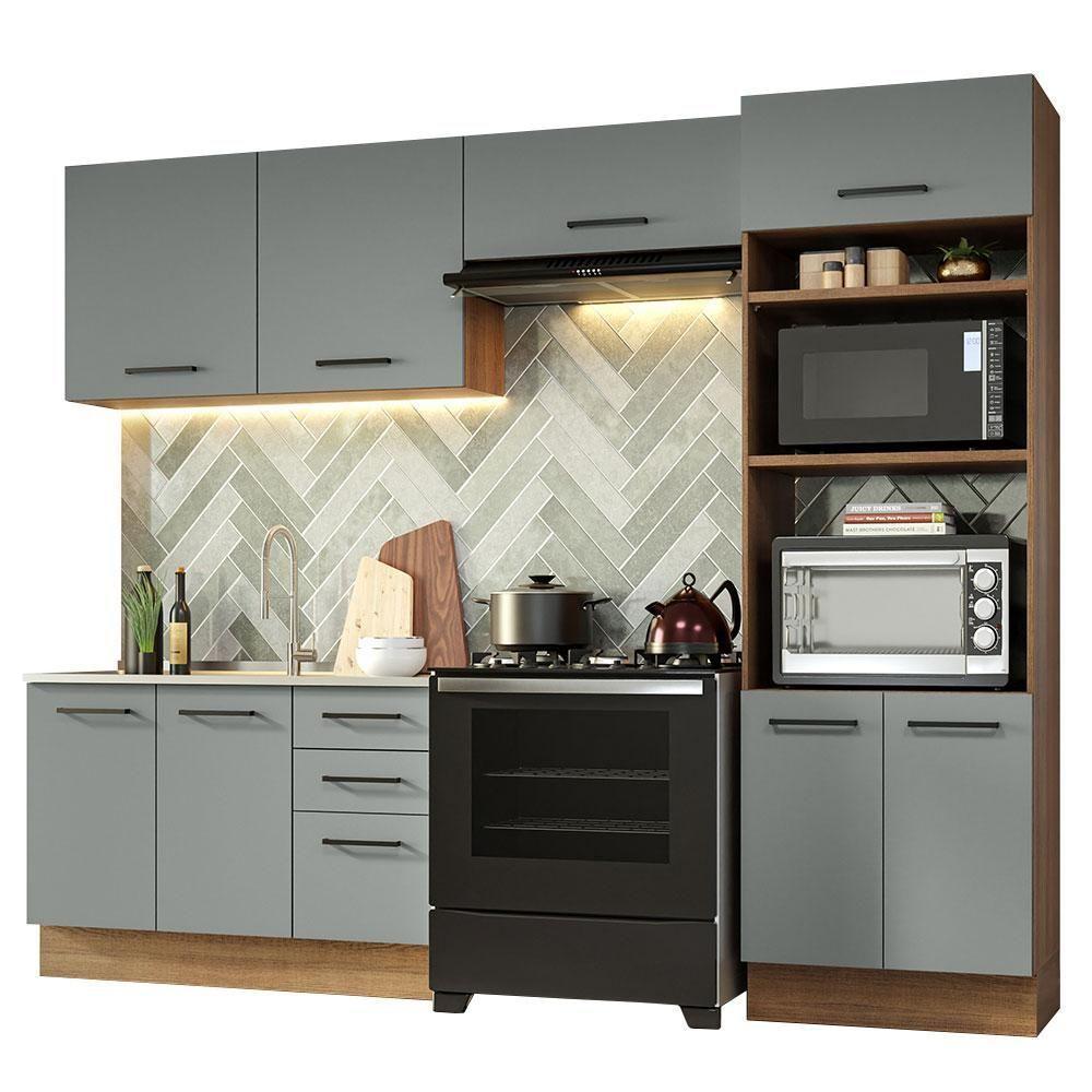 Armário De Cozinha Completa 270cm Rustic/cinza Agata Madesa 08 Rustic/cinza - 10