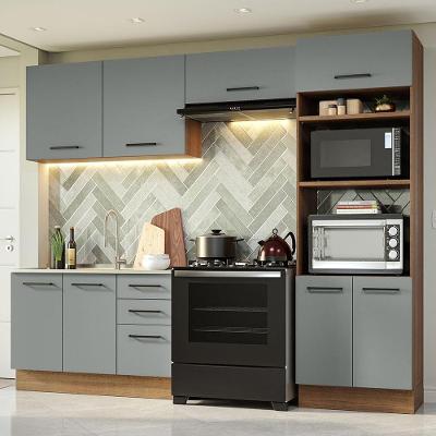 Armário de Cozinha Completa Agata 8 Portas 3 Gavetas MDF 270cm Cinza Rustic