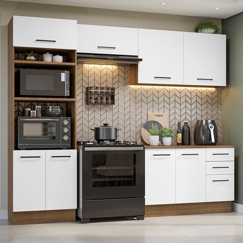Armário De Cozinha Completa 270cm Rustic/branco Agata Madesa 07 Rustic/branco - 1