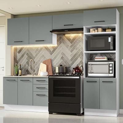 Armário de Cozinha Completa Agata 8 Portas 3 Gavetas 270cm Branco-cinza Moderno