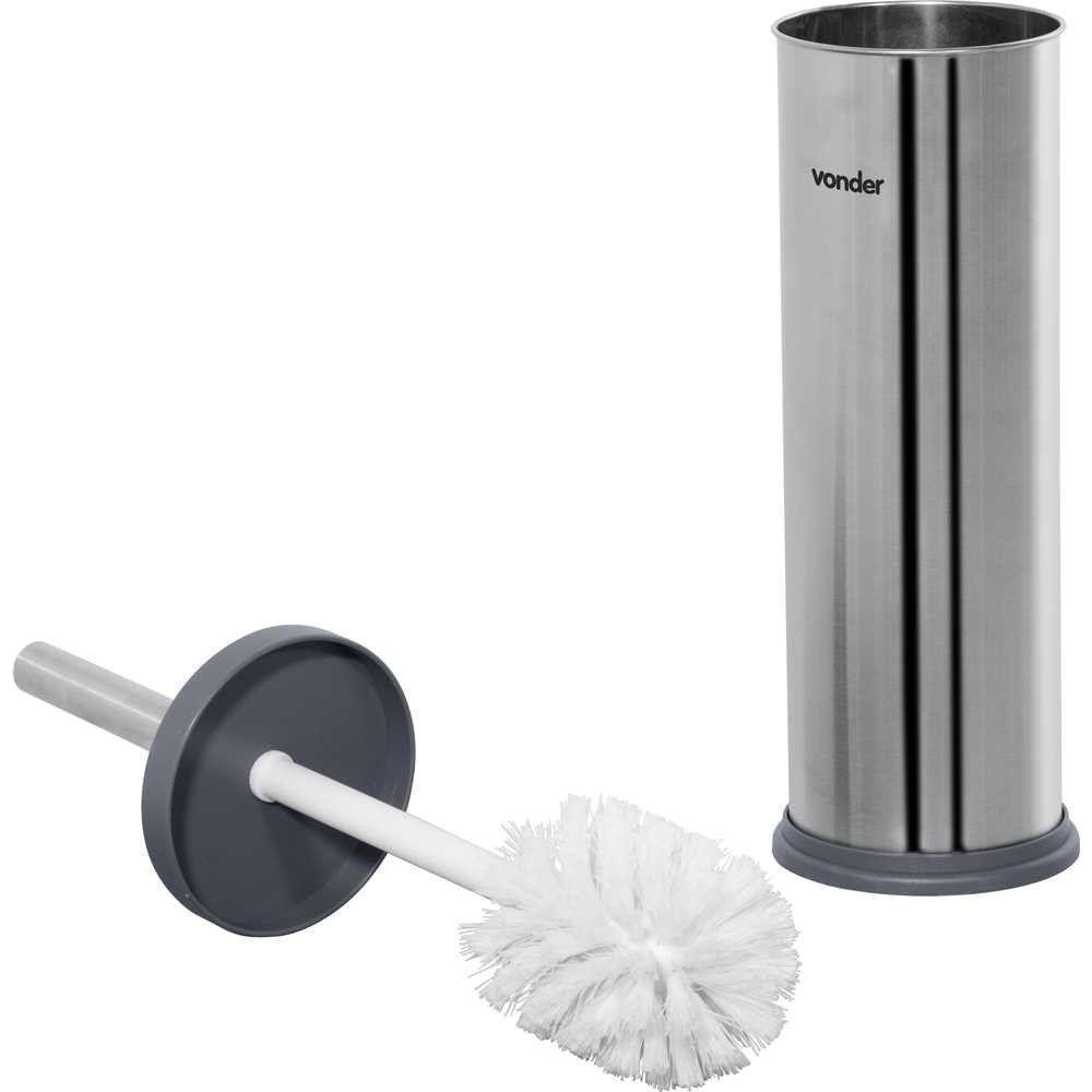 Lixeira Redonda 5l Inox Cinza Com Escova Sanitária Vonder - 2