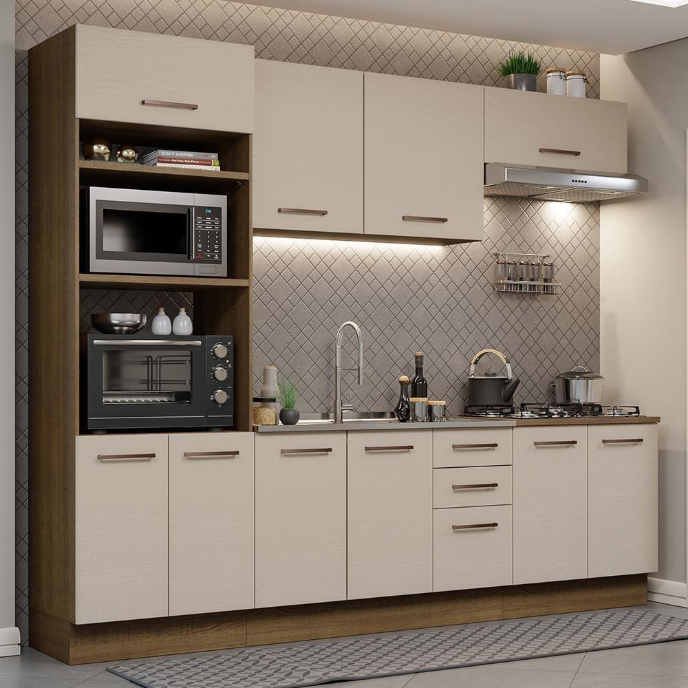 Armário De Cozinha Completa 270cm Rustic/crema Agata Madesa 01 Rustic/crema - 1
