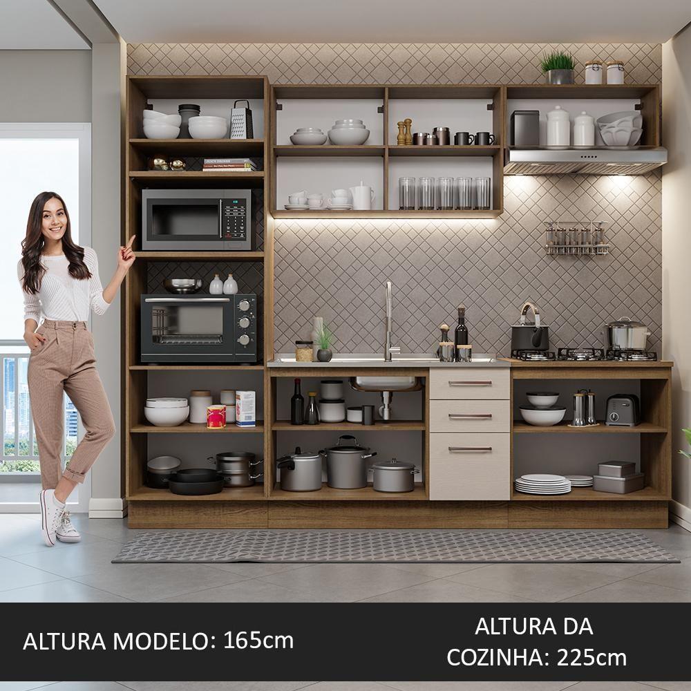 Armário De Cozinha Completa 270cm Rustic/crema Agata Madesa 01 Rustic/crema - 9