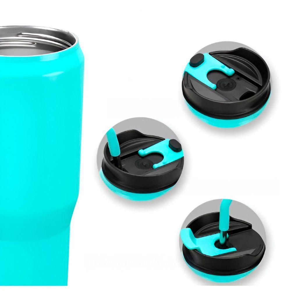 Copo Térmico Inox Com Alça Canudo Esmaltado Glitter Azul Claro - 4