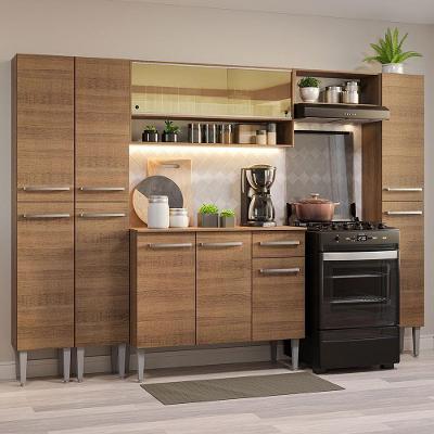 Armário de Cozinha Completa Emilly 12 Portas 1 Gaveta em MDF 261cm Rustic Texturizado
