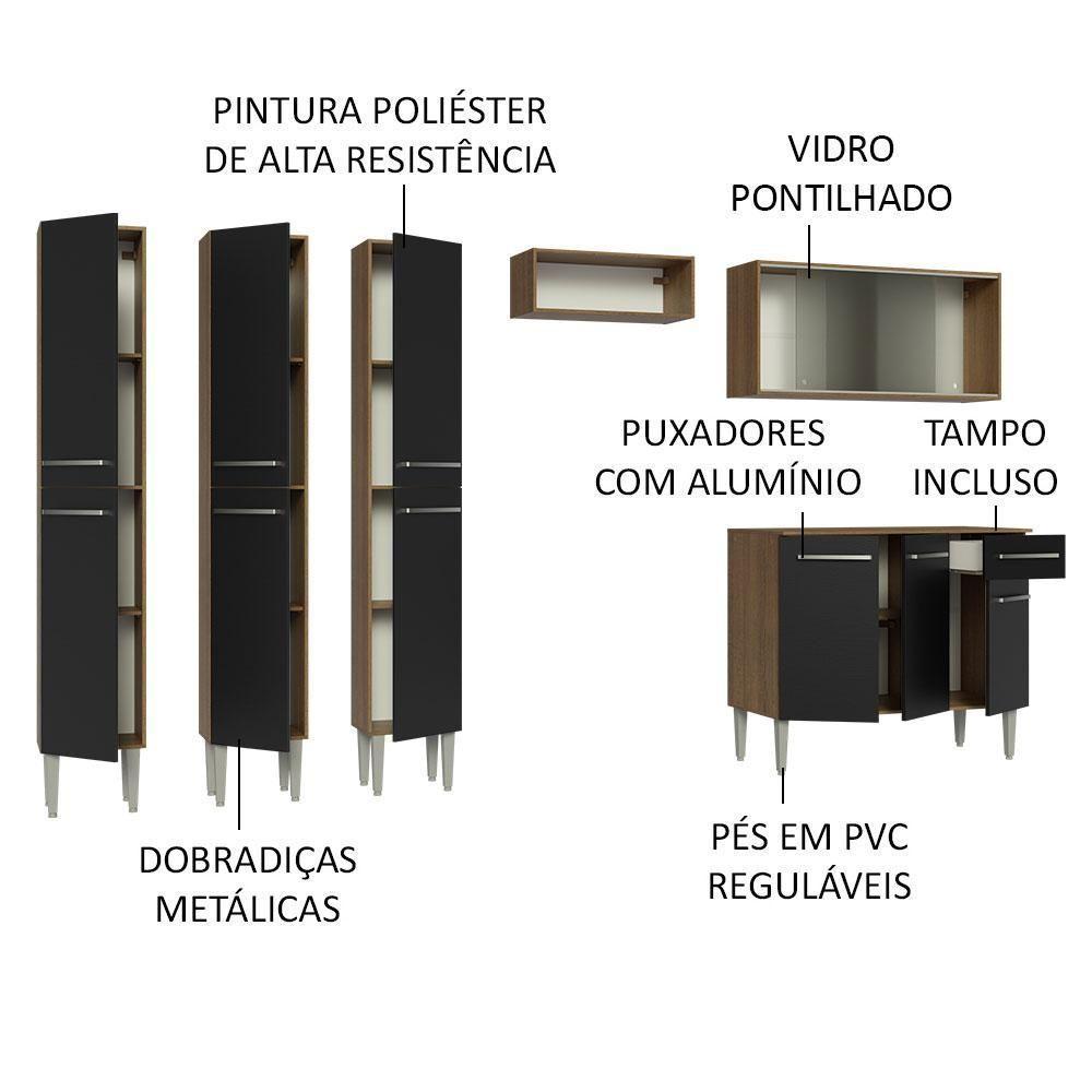 Armário De Cozinha Completa 261Cm Madesa 03 Rustic/Preto - 8