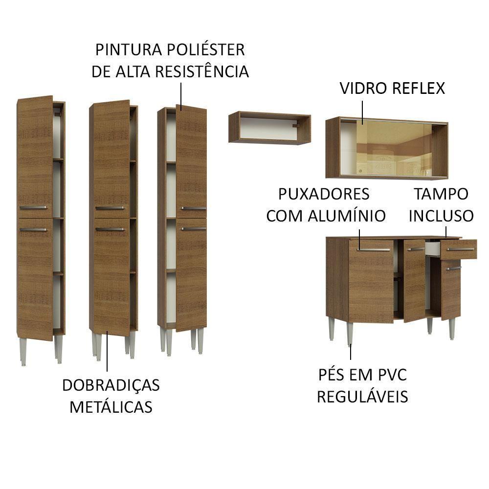 Armário De Cozinha Completa 261Cm Madesa 05 Rustic - 8