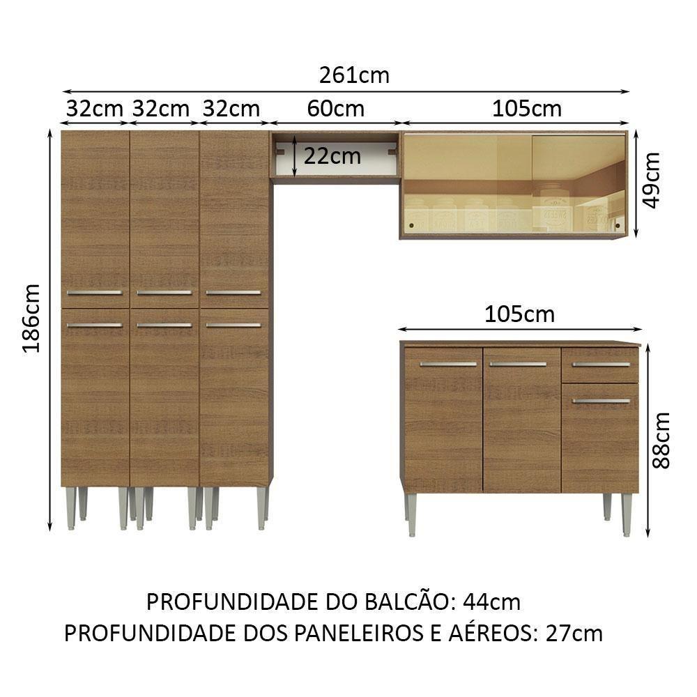 Armário De Cozinha Completa 261Cm Madesa 05 Rustic - 9