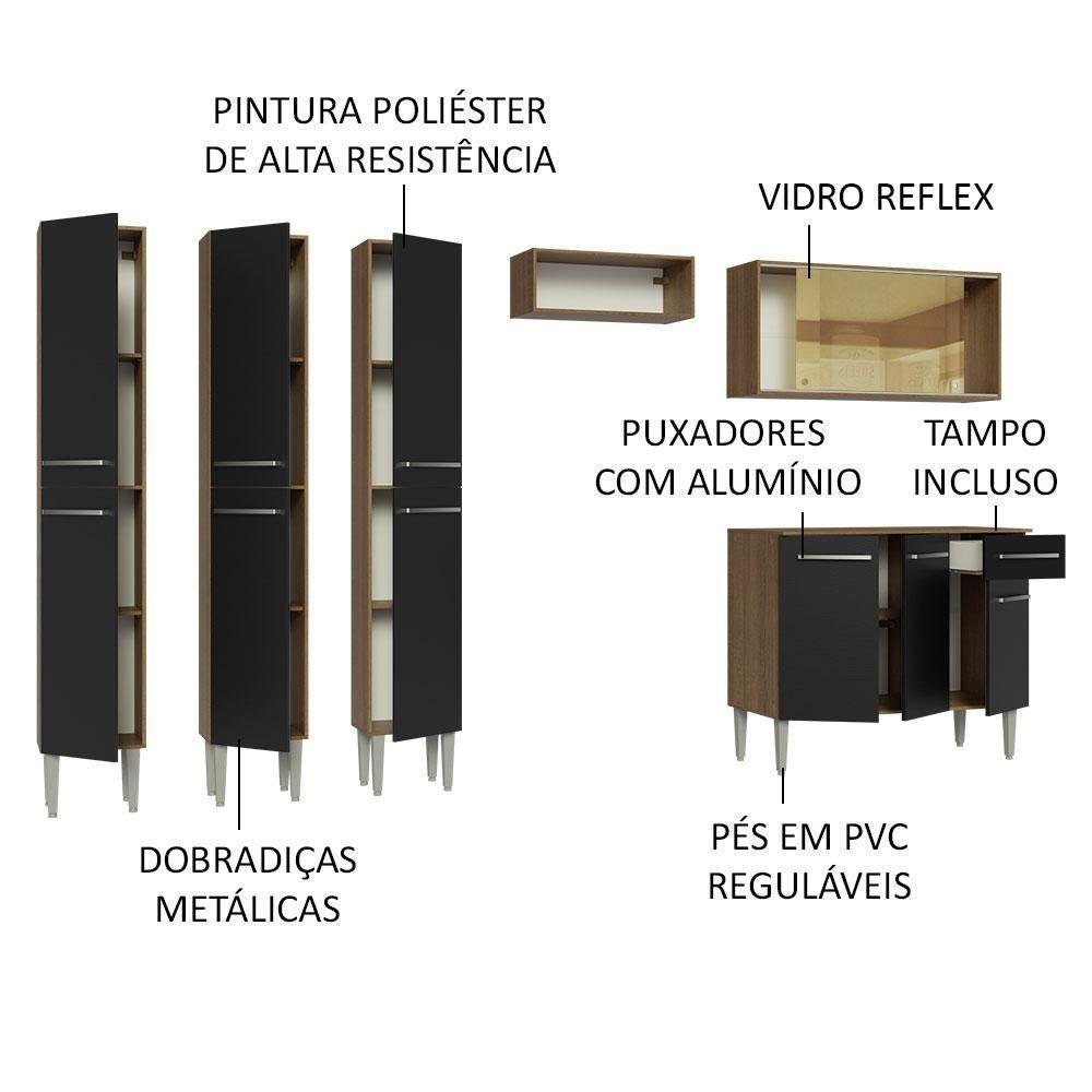 Armário De Cozinha Completa 261Cm Madesa 05 Rustic/Preto - 8
