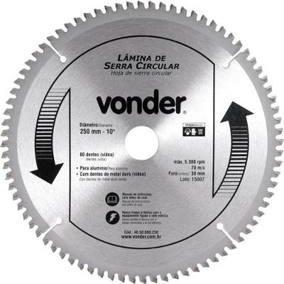 Lamina Serra Circ Vídea 250x80d 5300rpm Para Alu. Vonder