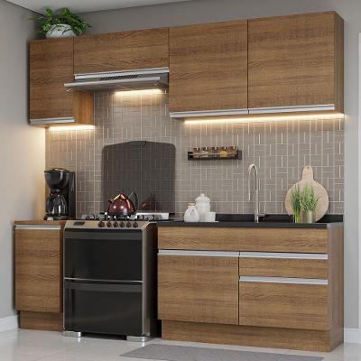 Armário de Cozinha Glamy 6 Portas 2 Gavetas MDF 240cm Marrom Rústico