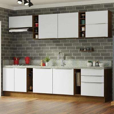 Armário de Cozinha Completa Lux 10 Portas 3 Gavetas MDF 300cm Branco Rústico
