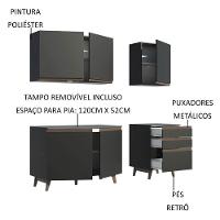 Armário de Cozinha Reims com Balcão 5 Portas 3 Gavetas Preto - 3