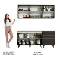 Armário de Cozinha Reims com Balcão 5 Portas 3 Gavetas Preto