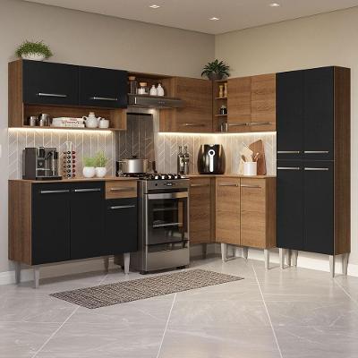 Armário de Cozinha Completa de Canto Emilly 15 Portas 1 Gaveta MDF 417cm Preto