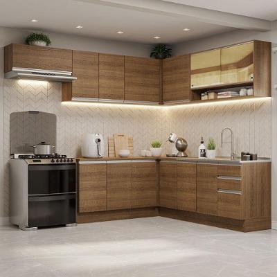 Armário de Cozinha Completa de Canto Glamy 13 Portas 3 Gavetas 469cm Rustic