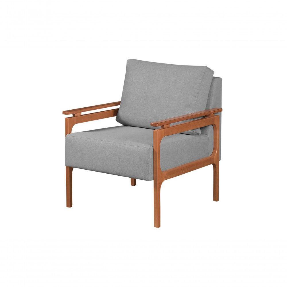 Poltrona Yasmim Braço De Madeira Cor:linho Cinza Claro - 1