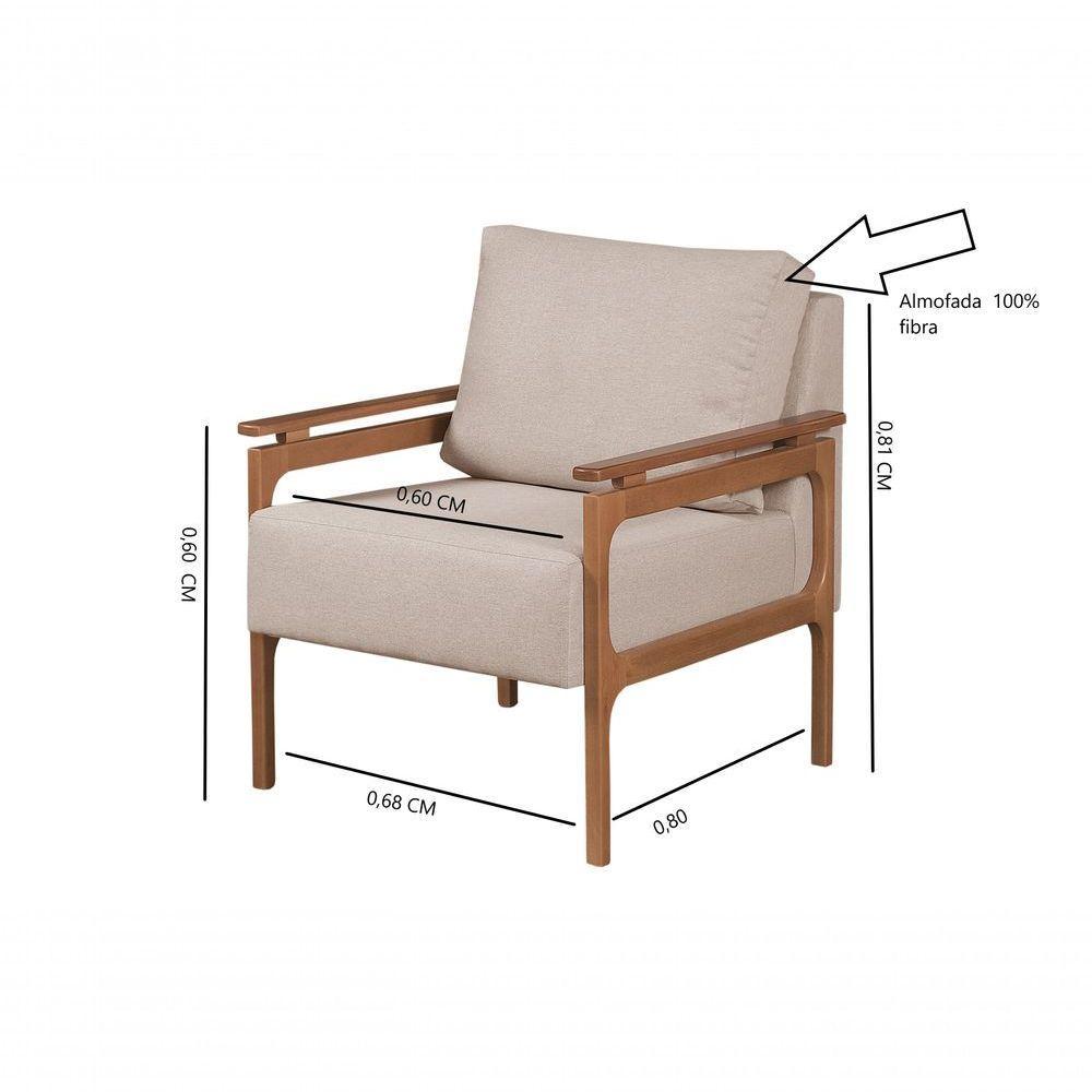 Poltrona Yasmim Braço De Madeira Cor:linho Cinza Claro - 2