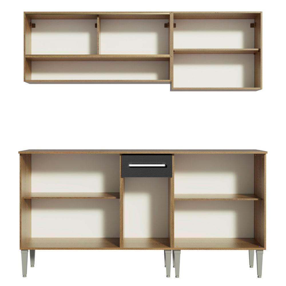 Armário de Cozinha Emilly com Balcão e Aéreo Vidro Preto - 8