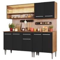 Armário de Cozinha Emilly com Balcão e Aéreo Vidro Preto - 1