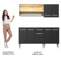 Armário de Cozinha Emilly com Balcão e Aéreo Vidro Preto - 10