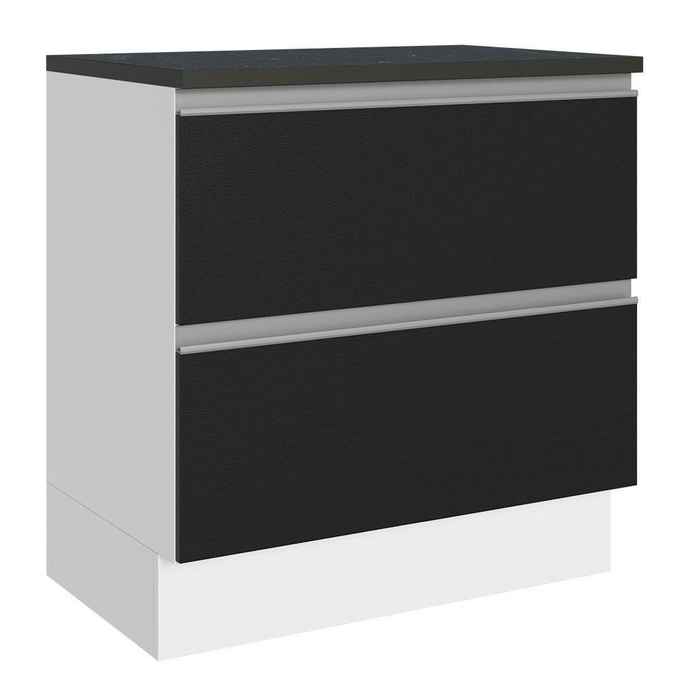 Balcão 100% Mdf 80cm 2 Gavetas Branco/preto - 1