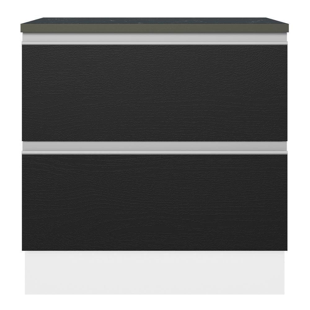 Balcão 100% Mdf 80cm 2 Gavetas Branco/preto - 2
