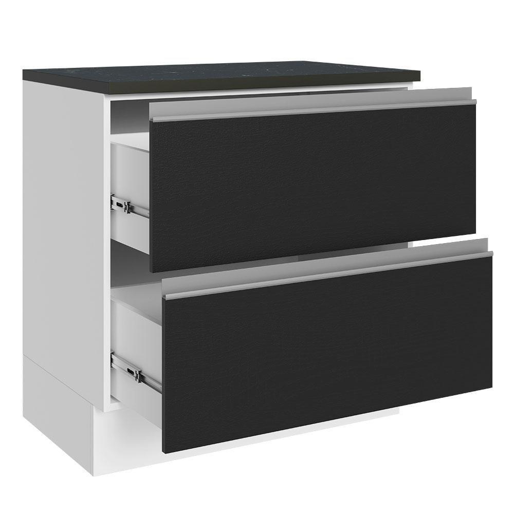 Balcão 100% Mdf 80cm 2 Gavetas Branco/preto - 7