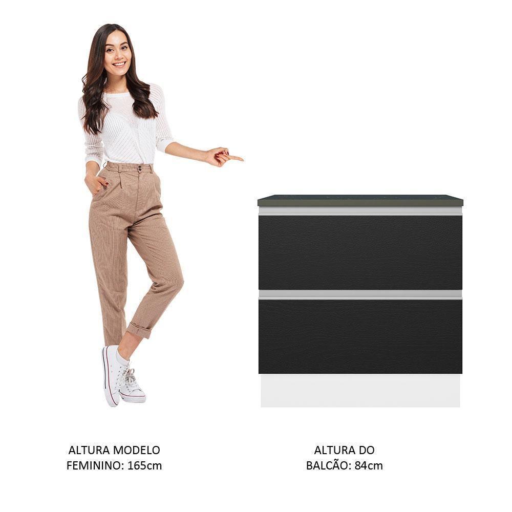 Balcão 100% Mdf 80cm 2 Gavetas Branco/preto - 8