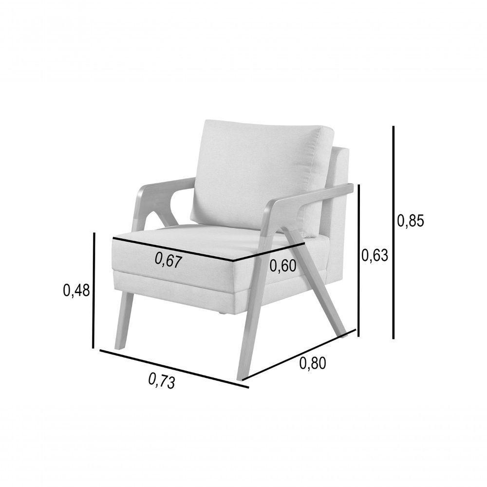 Poltrona Decorativa Mona Braço De Madeira Cor:linho Cinza Claro - 2