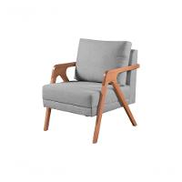 Poltrona Decorativa Mona Braço De Madeira Cor:linho Cinza Claro - 1