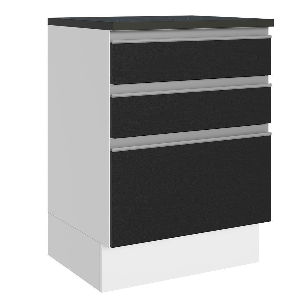Balcão 100% Mdf 60 Cm 3 Gavetas Branco/preto - 1