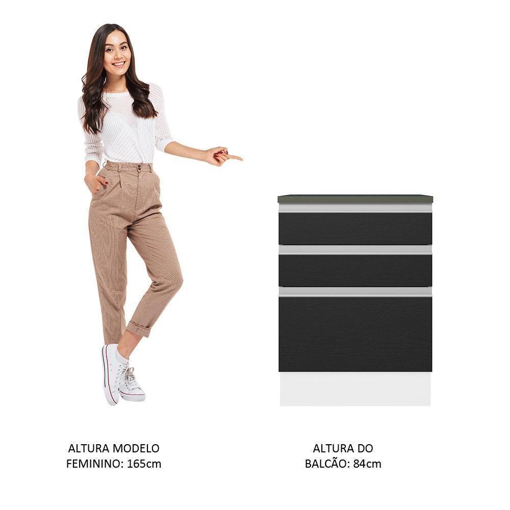 Balcão 100% Mdf 60 Cm 3 Gavetas Branco/preto - 2