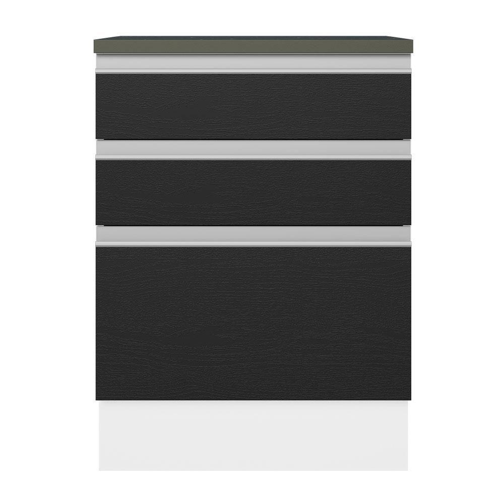 Balcão 100% Mdf 60 Cm 3 Gavetas Branco/preto - 4