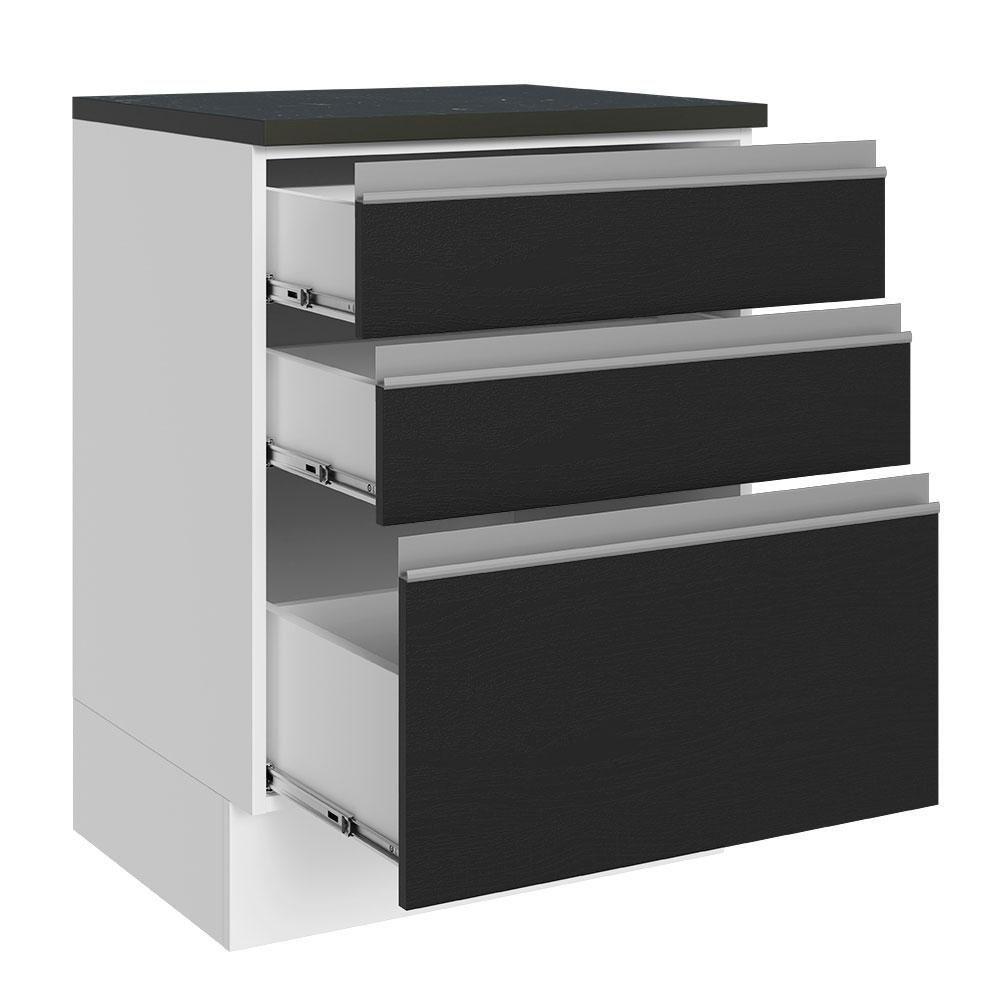 Balcão 100% Mdf 60 Cm 3 Gavetas Branco/preto - 9