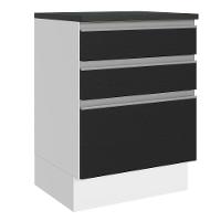 Balcão 100% Mdf 60 Cm 3 Gavetas Branco/preto - 1