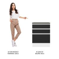 Balcão 100% Mdf 60 Cm 3 Gavetas Branco/preto - 2