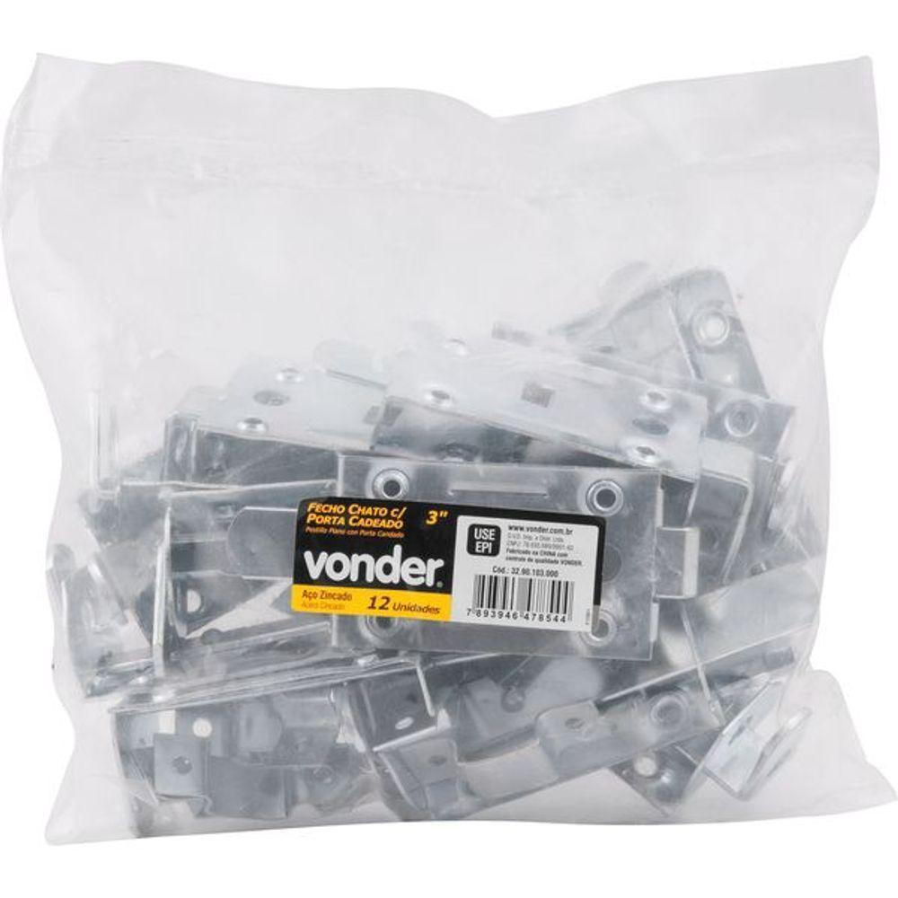 Fecho Chato Porta Cadeado 3" Aço Carb Zinc 12 Peças Vonder - 3