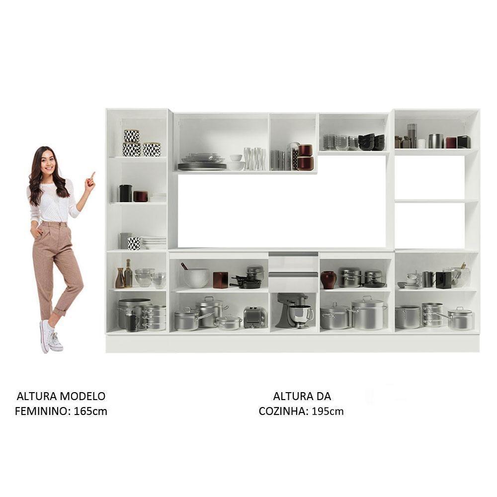 Armário Smart 100% Mdf 300cm com Balcão e Tampo Branco - 10