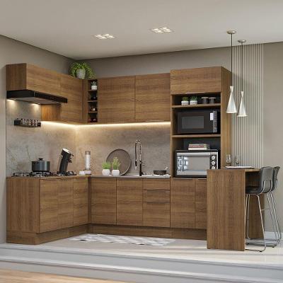 Armário de Cozinha Completa de Canto Stella 10 Portas 3 Gavetas MDF 489cm Rustic