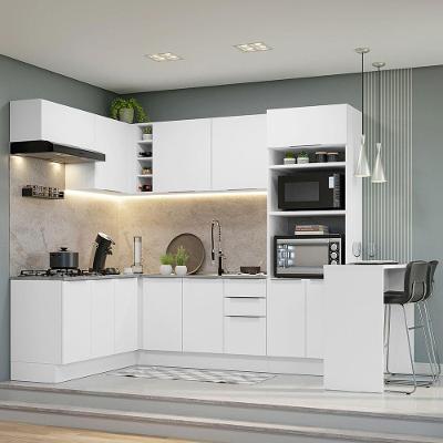 Armário de Cozinha Completa de Canto Stella 12 Portas 3 Gavetas MDF 489cm Branco Brilhante