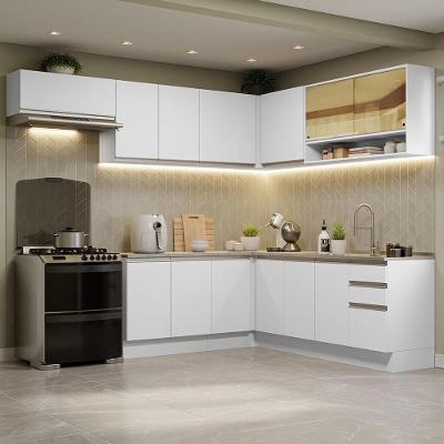 Armário de Cozinha Completa de Canto Glamy 13 Portas 3 Gavetas 469cm Branco