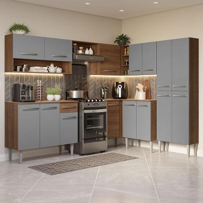 Armário de Cozinha Completa de Canto Emilly 15 Portas 1 Gaveta MDF 417cm Cinza
