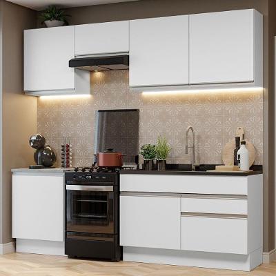 Armário de Cozinha Glamy 5 Portas 2 Gavetas MDF 240cm Branco com Corrediças Telescópicas