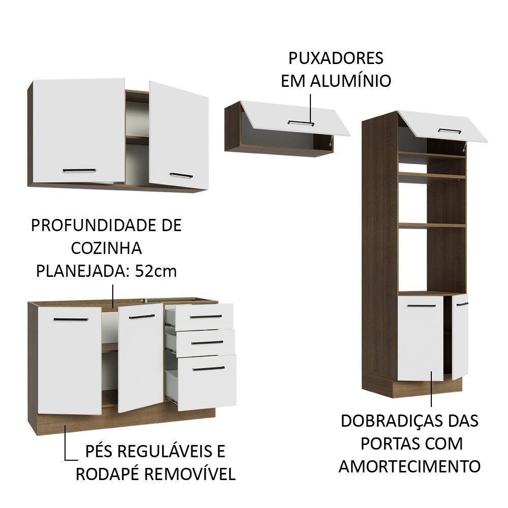 Armário De Cozinha Completa 270cm Rustic/branco Agata Madesa 08 Rustic/branco - 8