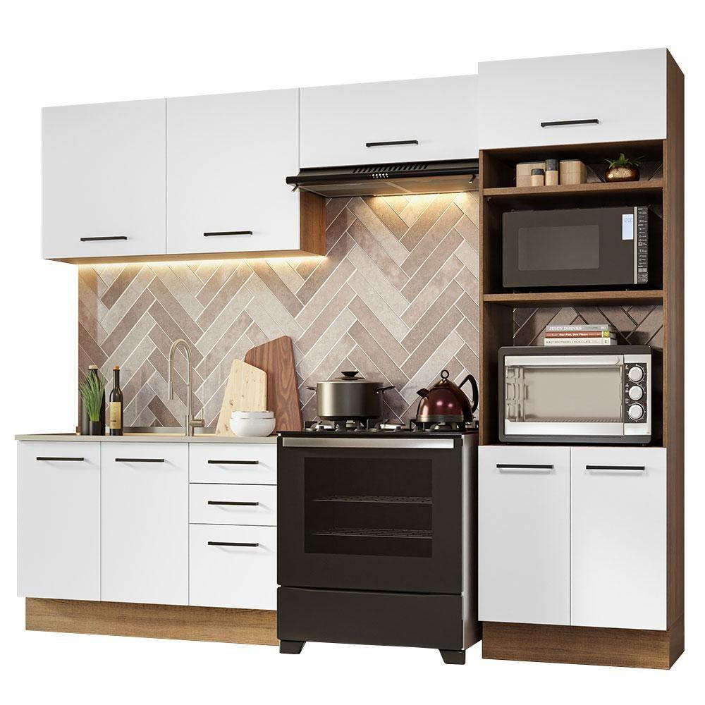 Armário De Cozinha Completa 270cm Rustic/branco Agata Madesa 08 Rustic/branco - 10