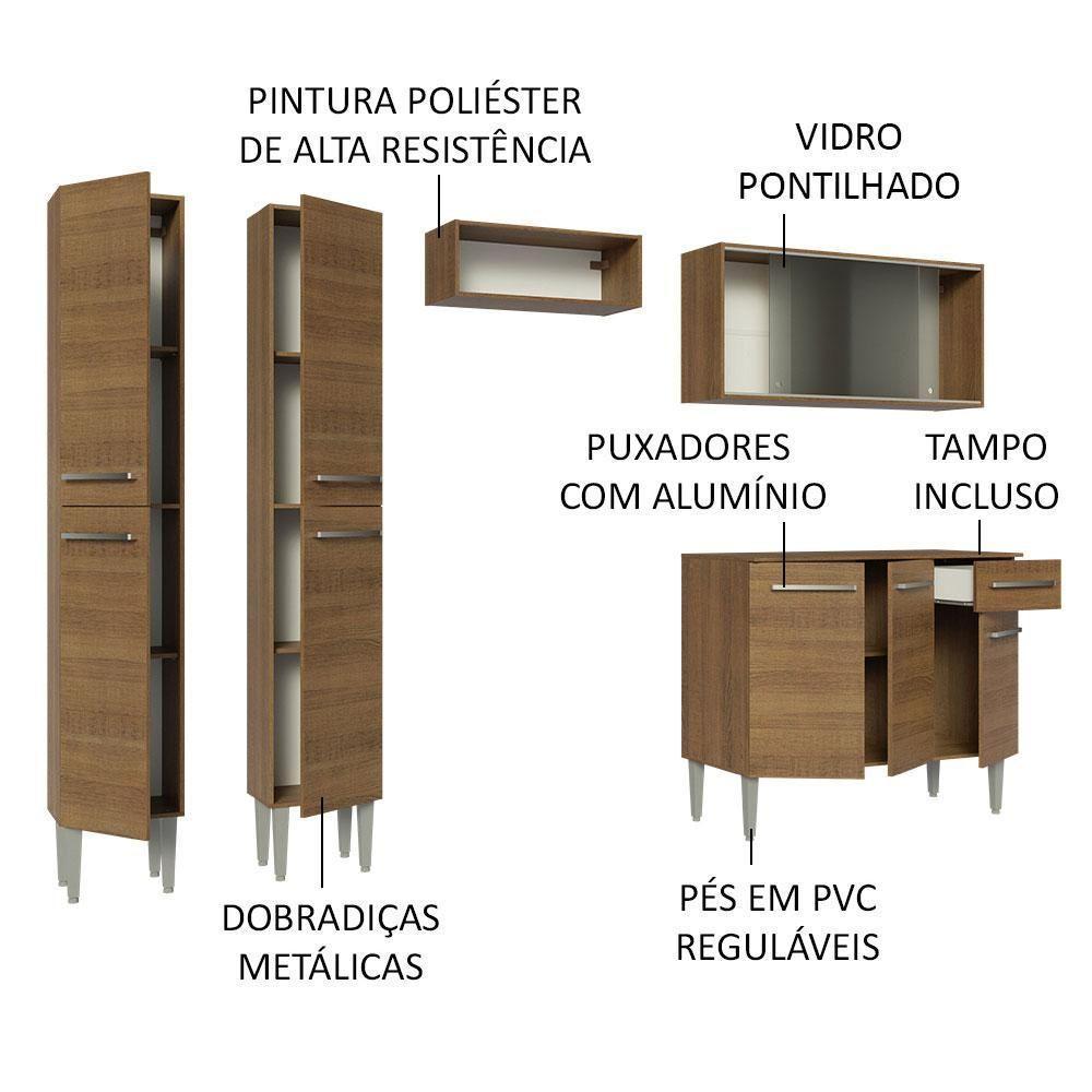 Armário De Cozinha Completa 229Cm Madesa 05 Rustic - 8